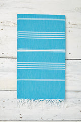 turquoise blue hammam towel with tassels