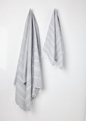 grey hammam beach towel and hand towel