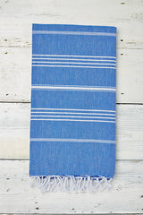 mid blue hammam towel with tassels