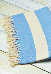 blue and white woven thrown