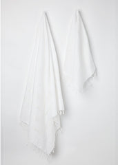 Large and small hanging Sorbet Hammam Towels in Coconut white