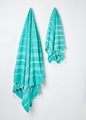 Hanging large and small Sorbet Hammam Towel in Cucumber green