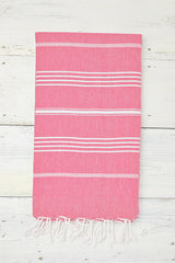 grapefruit pink hammam towel with tassels