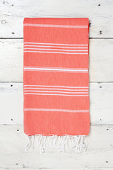 coral pink hammam towel with tassels
