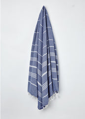 Navy blue stripey peshtemal towel