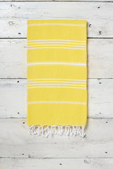bright yellow hammam towel with stripes